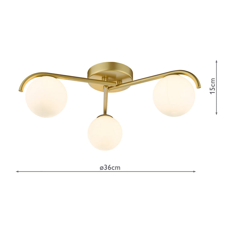 Orlena 3 Light Semi-Flush Satin Gold and Opal Glass Shade Home Decor Lighting Collection