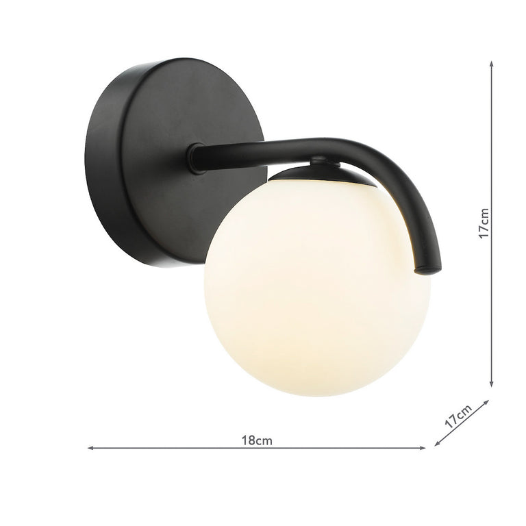 Orlena Wall Light Matt Black and Opal Glass Shade, Minimalist Wall Lamp for Bedroom & Living Room Lighting Design
