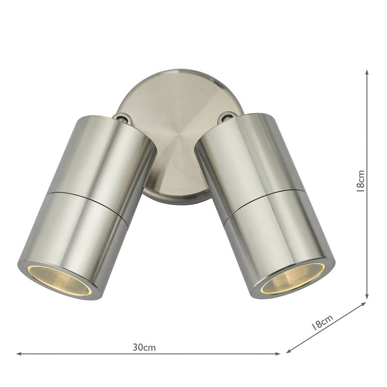 Ortega 2 Light Outdoor Wall Light Brushed Aluminium and Glass Adjustable IP65 Outdoor Wall Lamp
