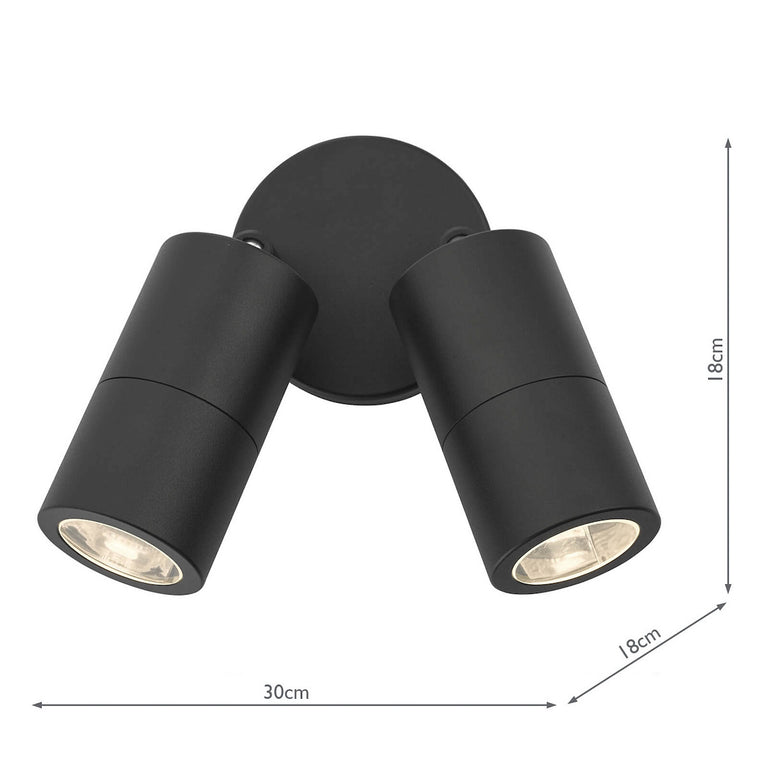 Ortega 2 Light Outdoor Wall Light Matt Black Adjustable IP65 Glass Outdoor Wall Lamp