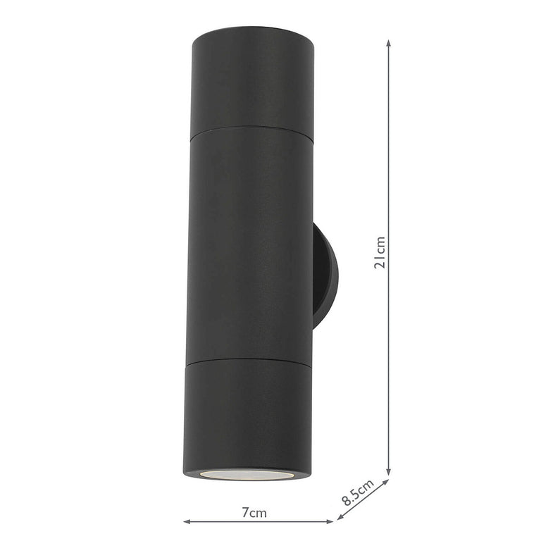 Ortega Outdoor 2 Light Wall Light Matt Black IP65 Up & Down Outdoor Wall Lamp with LED GU10 Bulbs