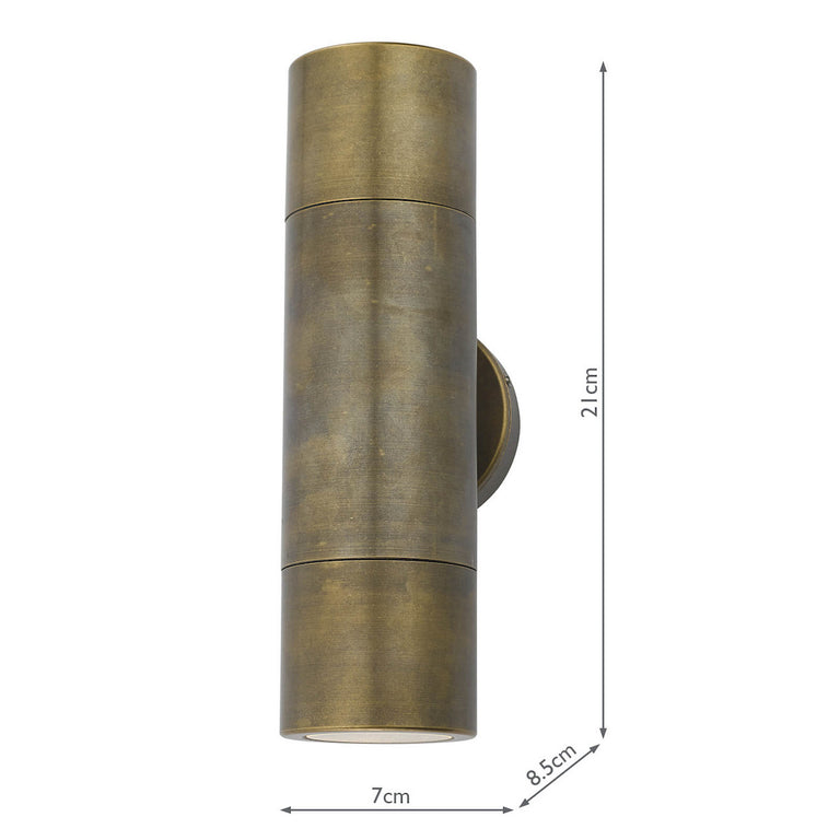 Ortega Outdoor 2 Light Wall Light Aged Brass with Up & Down Beam Design and IP65 Rating