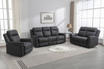 Orwell 3 Seater Sofa Electric Recliner Battersea Gunmetal life style photo with armchair and 2-seater sofa