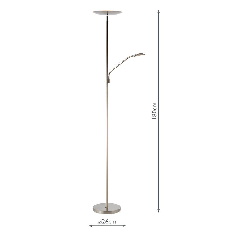 Osbert Mother & Child LED Floor Lamp Satin Nickel – Modern Lighting Collection Uplighter with Reading Light