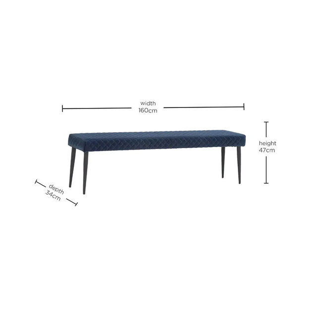 Ottowa Blue Velvet Dining Bench – Luxury Bench for Dining Tables
