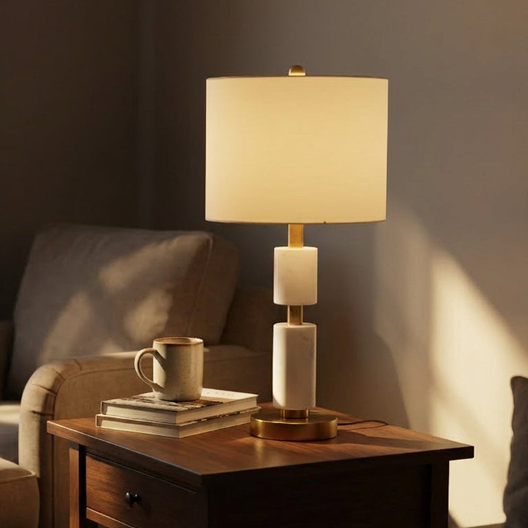 Pair of Calina Marble Table Lamps White