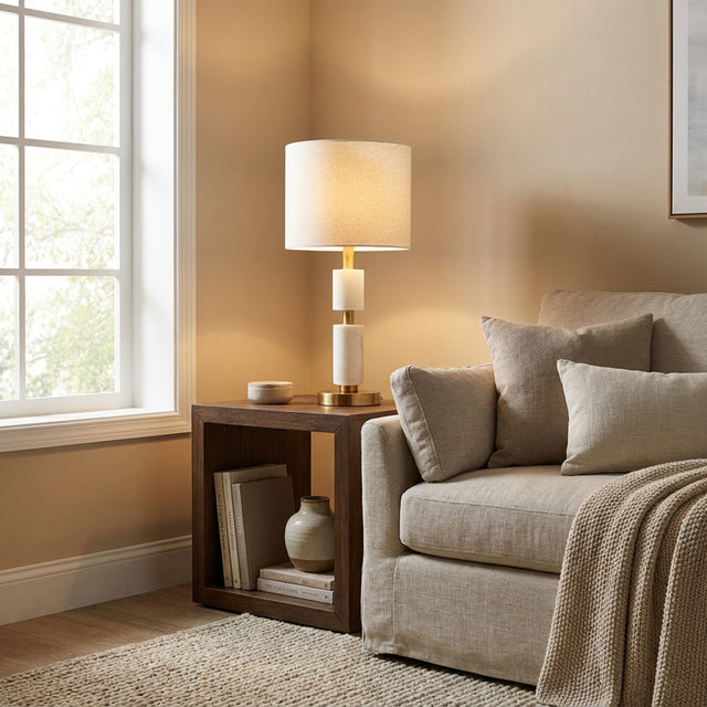 Pair of Calina Marble Table Lamps White