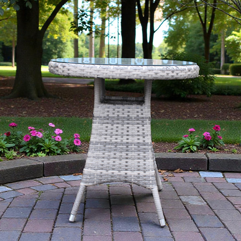 Palma Garden Table & Chairs Set with Rattan Dining Chairs & 70cm Top Glass Bistro Table