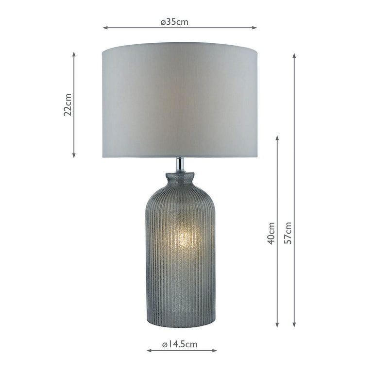Pamplona Table Lamp Grey Glass and Polished Chrome with Faux Silk Drum Shade – Modern Home Decor Lighting