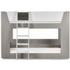 Functional bunk bed with a modern taupe and white finish.