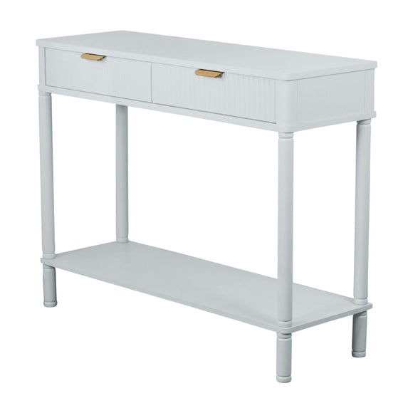 White Console Table with Drawers and Storage Space
