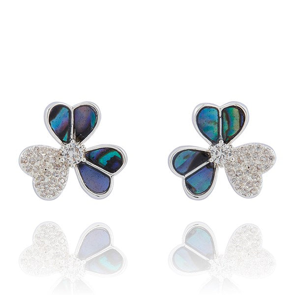 Paua Shell Silver Plated Heart Trio Studs