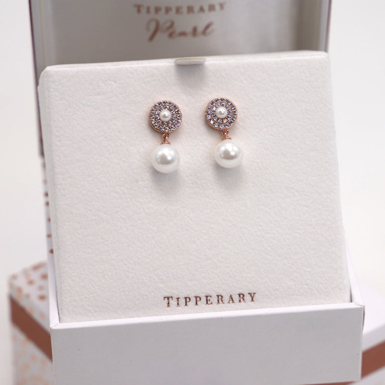 Tipperary Crystal Pave Circle With Drop Pearl Earrings
