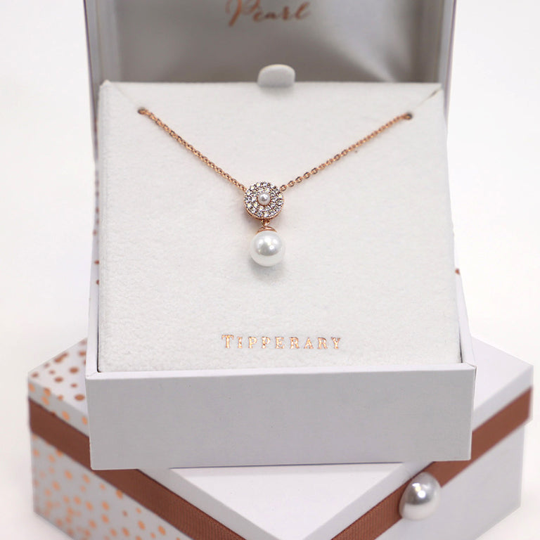 Tipperary Crystal Pave Circle With Drop Pearl Pendant
