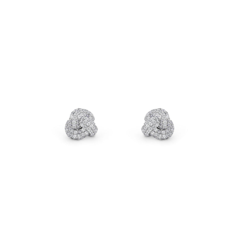 Pave Love Knot Earrings Silver - Sparkling Stud Earrings