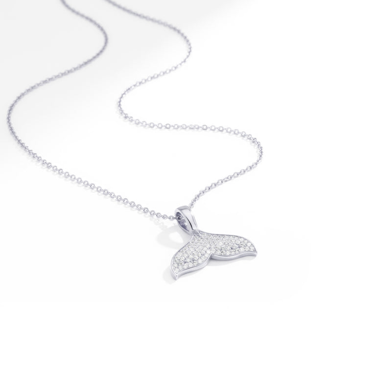Pave Whale Tail Pendant Silver - Silver Necklace & Giftware