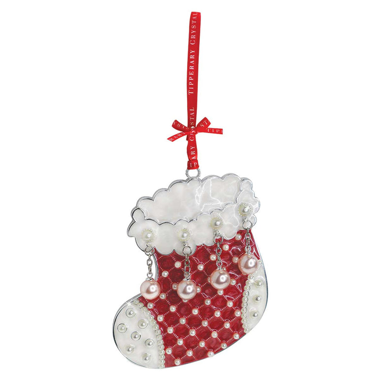 Tipperary Crystal Christmas Decoration Pearl Stocking