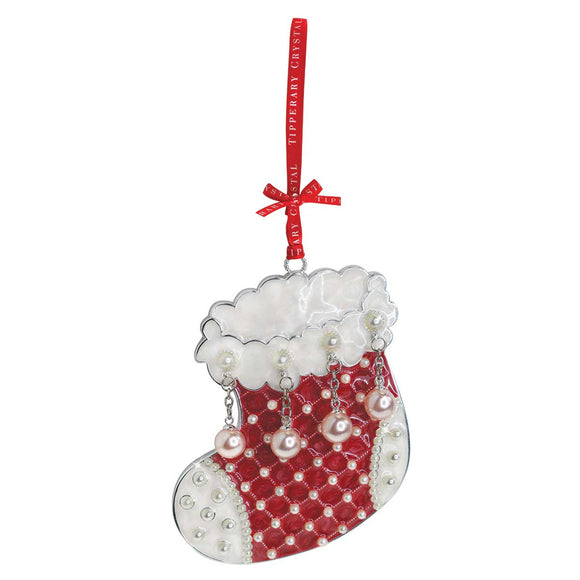 Elevate your holiday decor with the Tipperary Crystal Christmas Decoration featuring a Pearl Stocking. Embrace the festive spirit and add a touch of elegance to your home with this delightful decoration.