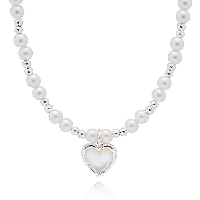 Pearl and Mother of Pearl Silver Plated Heart Necklace
