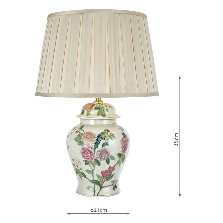 Peony Ceramic Table Lamp with Taupe Faux Silk Tapered Drum Shade – Decorative Home Lighting