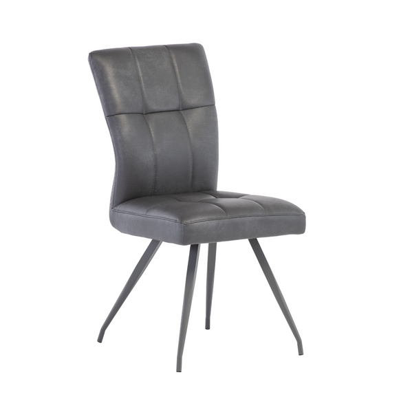 Stylish grey dining chair with upholstered PU front and fabric back.
