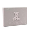 Precious Memories photo album featuring 3D teddy bear and silver foil lettering