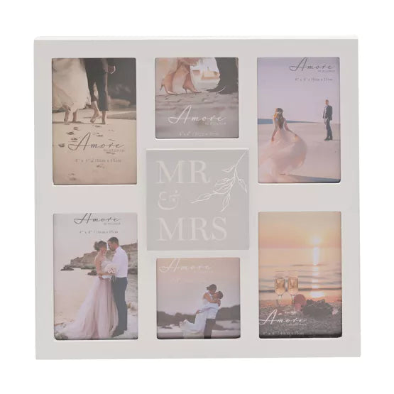 Mr & Mrs multi aperture photo frame with flower design