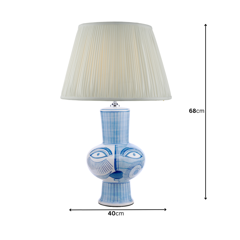 Picasso Ceramic Table Lamp Blue with Ivory Tapered Drum Shade – Hand Painted Decorative Table Lamp for Home Decor