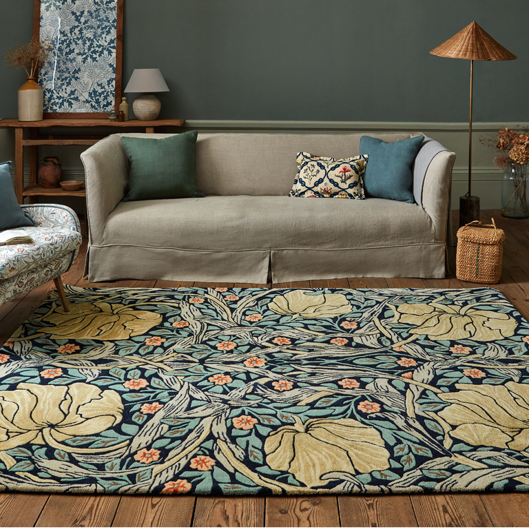 Morris & Co Pimpernel Floral Rug Indigo