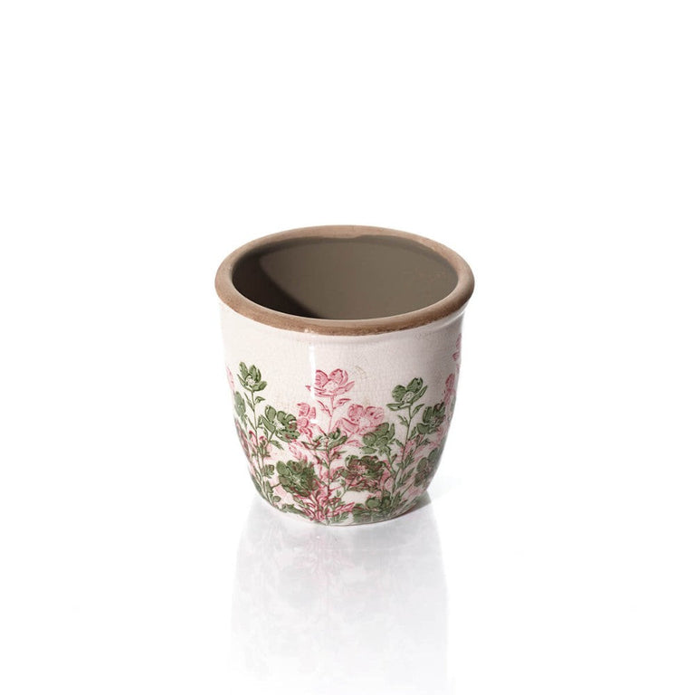Pink & Green Floral Small Stoneware Plant Pot