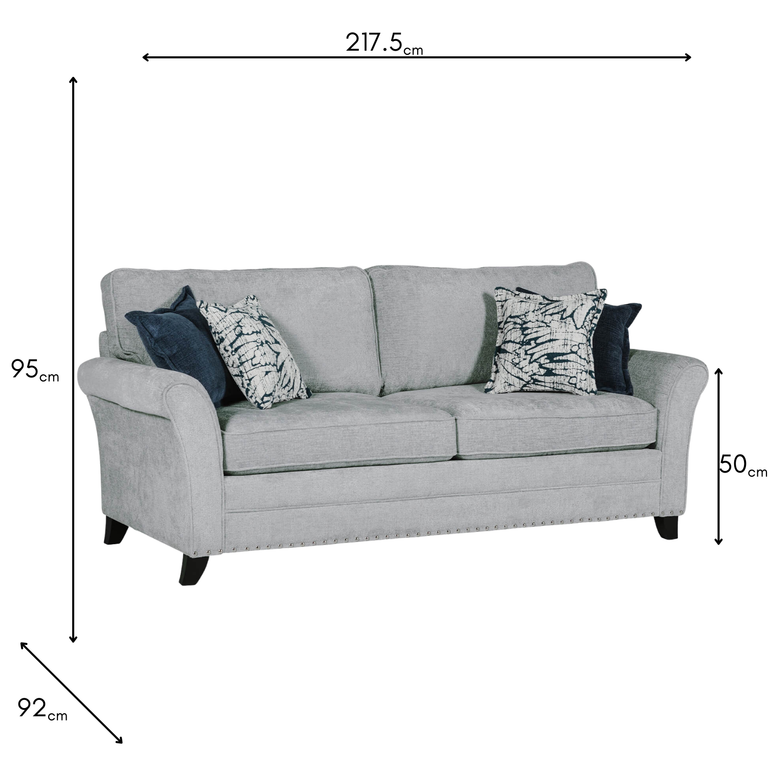 Pippa 3 Seater Sofa Silver - Living Room Furniture Collection