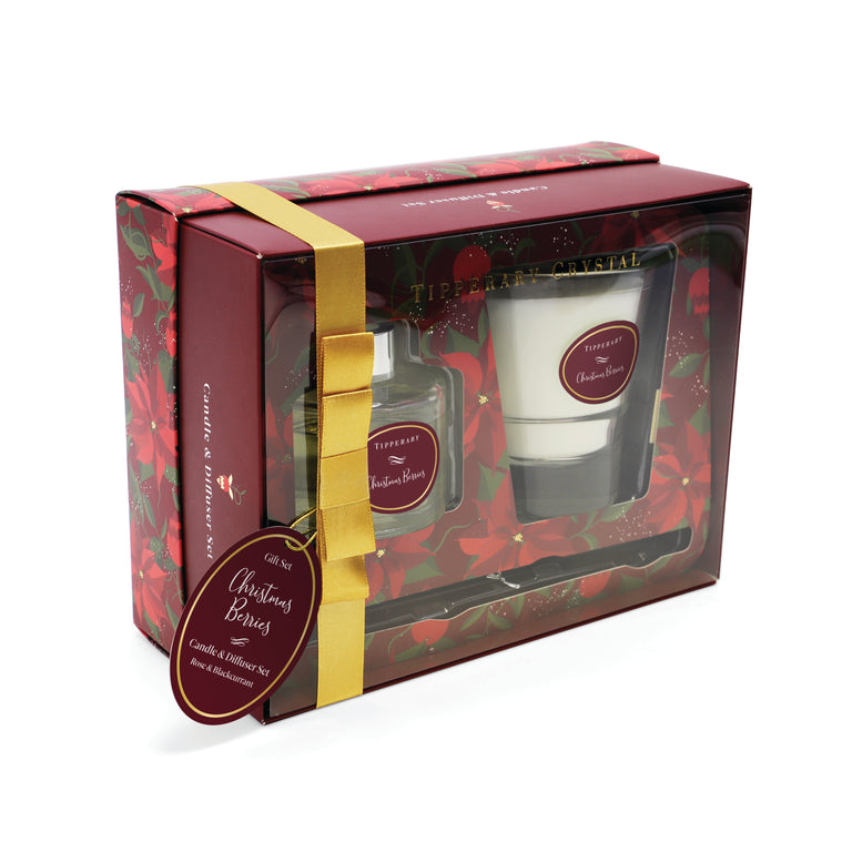 Tipperary Crystal Candle And Diffuser Christmas Berries Set