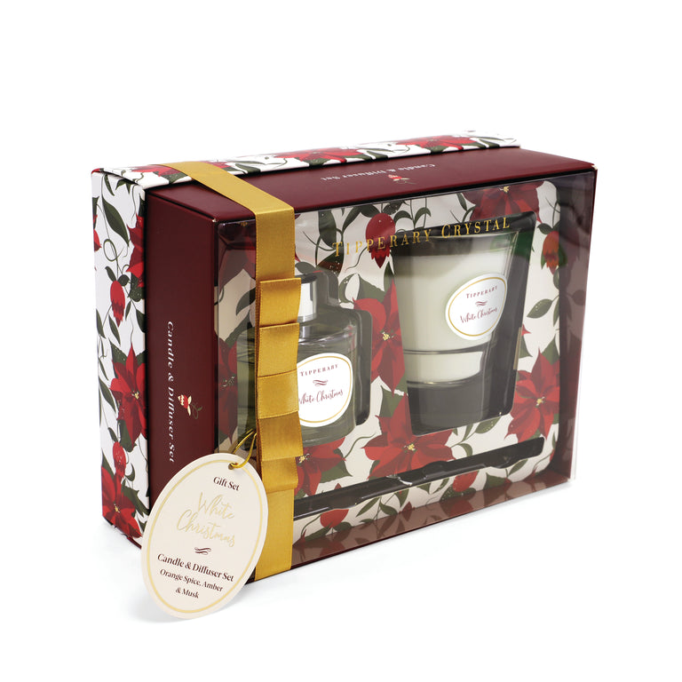 Tipperary Crystal Candle And Diffuser White Christmas Set