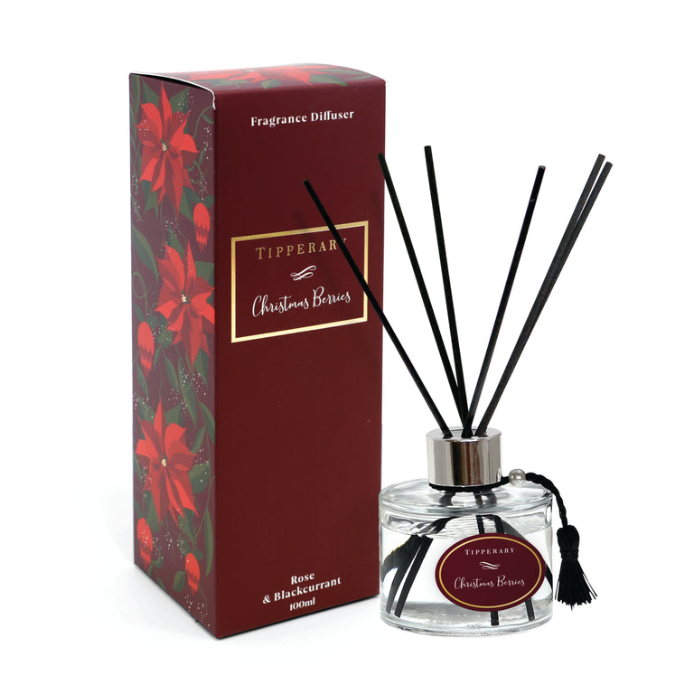 Tipperary Crystal Poinsettia Diffuser Christmas Berries