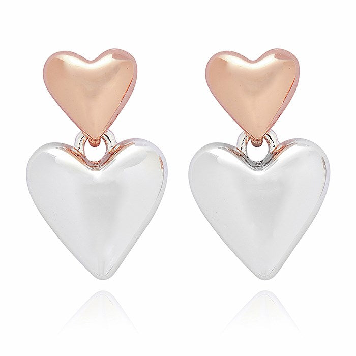 Polished Two Tone Heart Duo Earrings