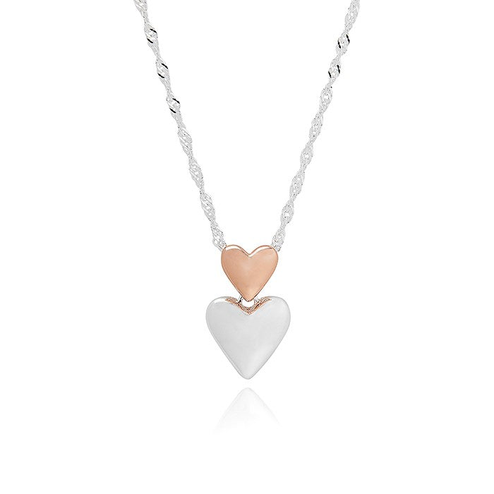 Polished Two Tone Heart Duo Necklace
