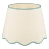 Poma Natural & Mint Linen Tapered Drum Shade 45cm with a switched on light