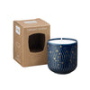 Denby Porcelain Arc Blue Stars Candle Pot with gold accents.
