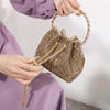 Crystal Pouch Handbag with Jewelled Handle in Gold