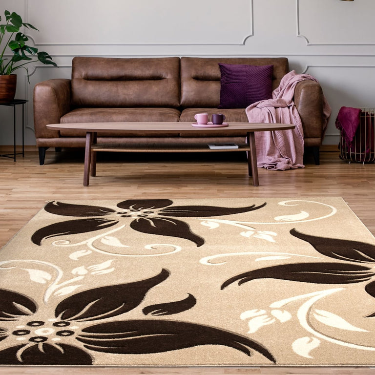 Primrose Floral Rug Beige-Brown