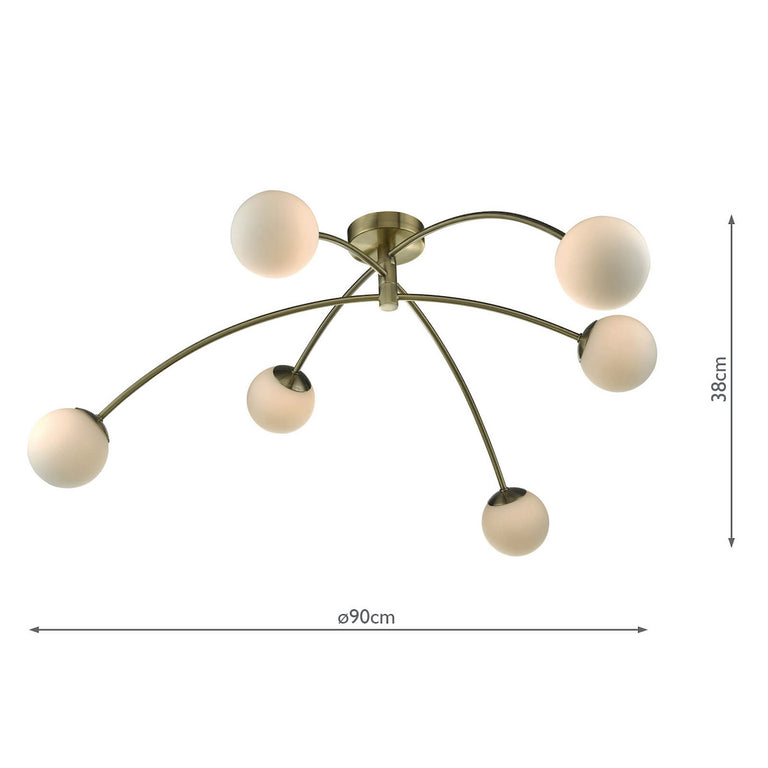 Puglia 6 Light Semi-Flush Antique Brass and Opal Glass Shade 90cm Statement Fixture – Modern Lighting Collection Semi-Flush Light Design