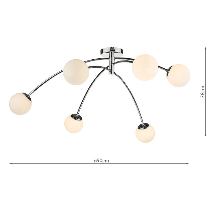 Puglia 6 Light Semi-Flush Polished Chrome and Opal Glass Shades | Modern Semi-Flush Light Home Decor