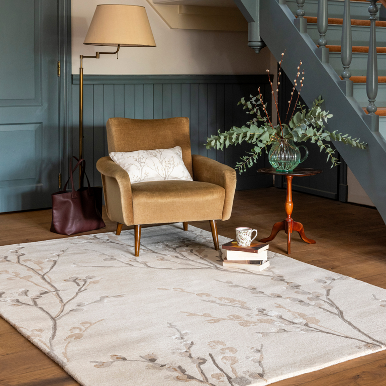 Laura Ashley Pussy Willow Floral Rug Dove Grey