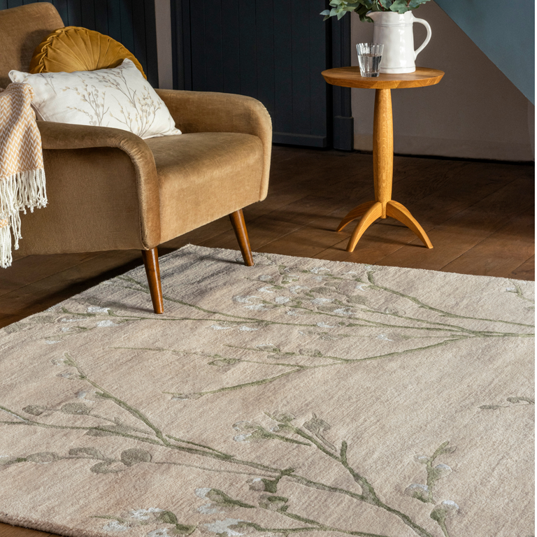 Laura Ashley Pussy Willow Floral Rug Hedgerow Green