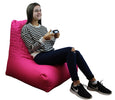 Quilted Bean Bag Chair Pink photo on the white backing with a girl sitting on it