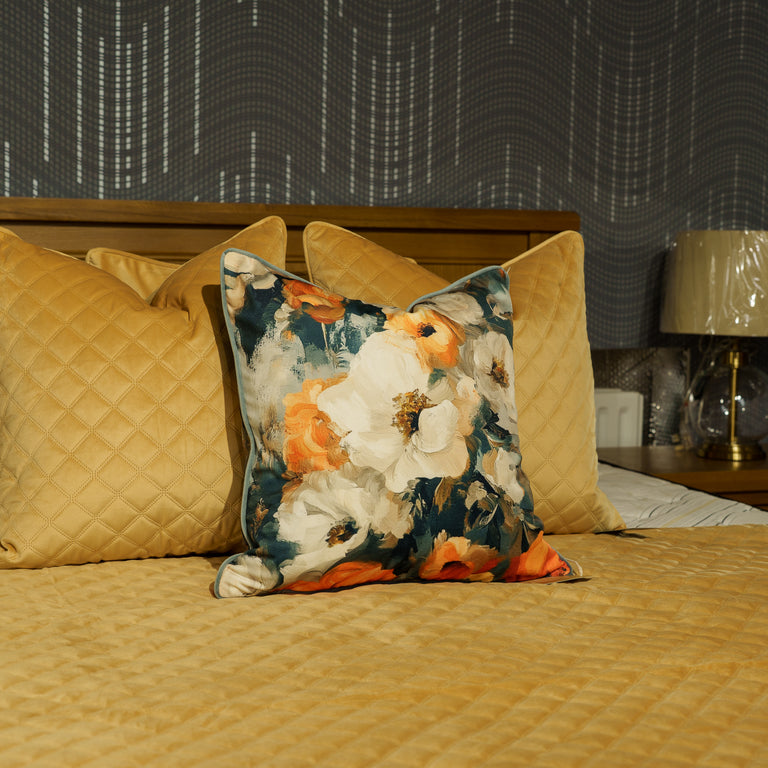 F+H Quilted Velvet Throw Caramel 130x270 cm - Throw for Soft Furnishings