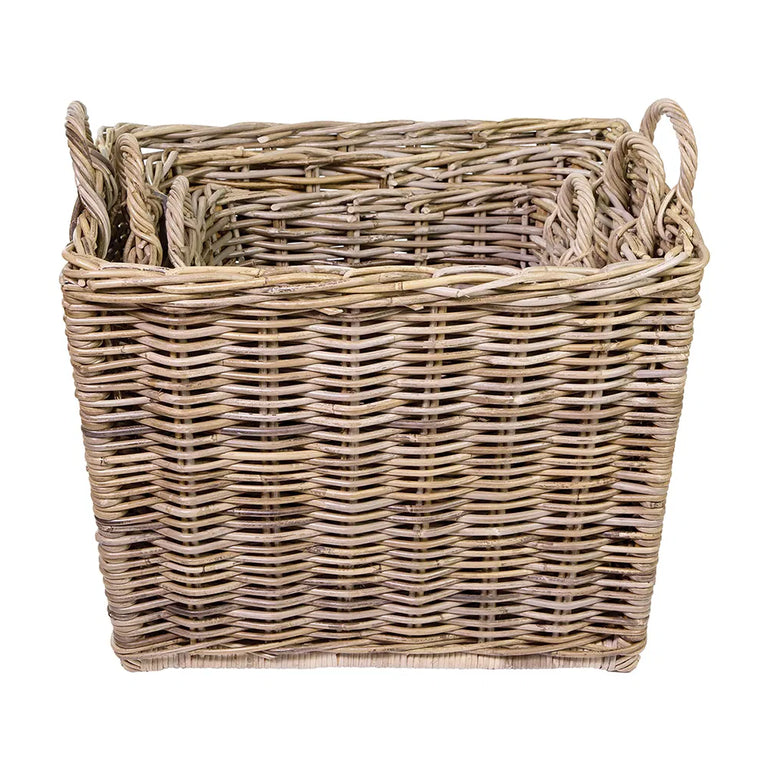 Rattan Grey Kubu Oblong Baskets Set Of 3