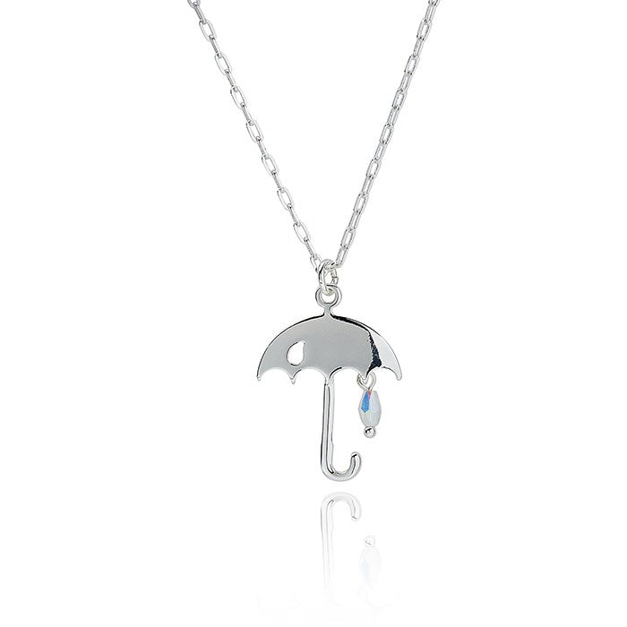 Raindrops Umbrella Silver Plated Necklace