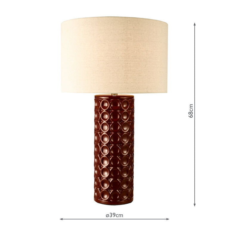 Raja Ceramic Table Lamp Red with Natural Linen Drum Shade – Lighting Collection Home Decor Lamp for Table