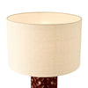 Raja Ceramic Table Lamp Red close view picture of the natural linen shade